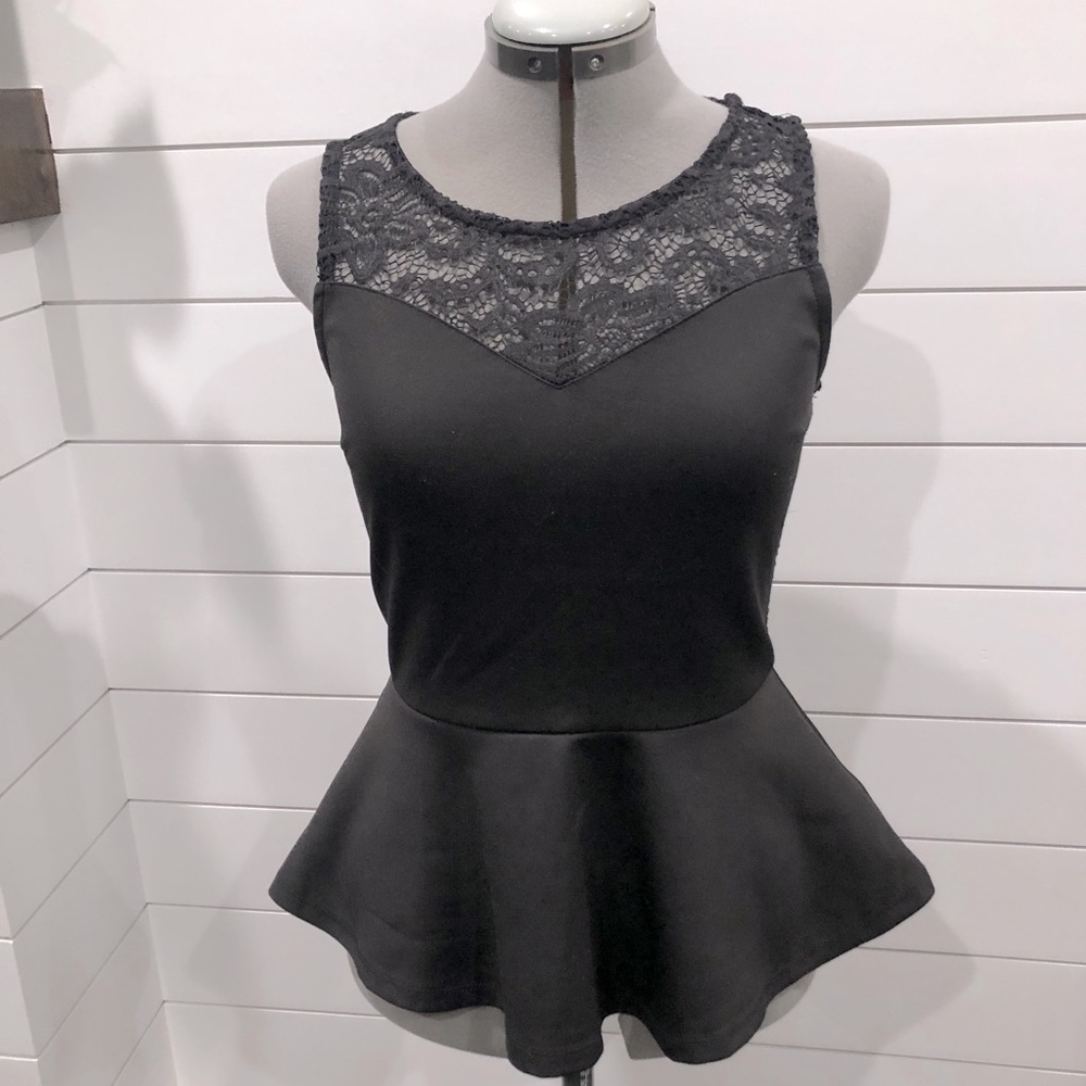 H&M Black Lace Peplum Sleeveless Top Medium